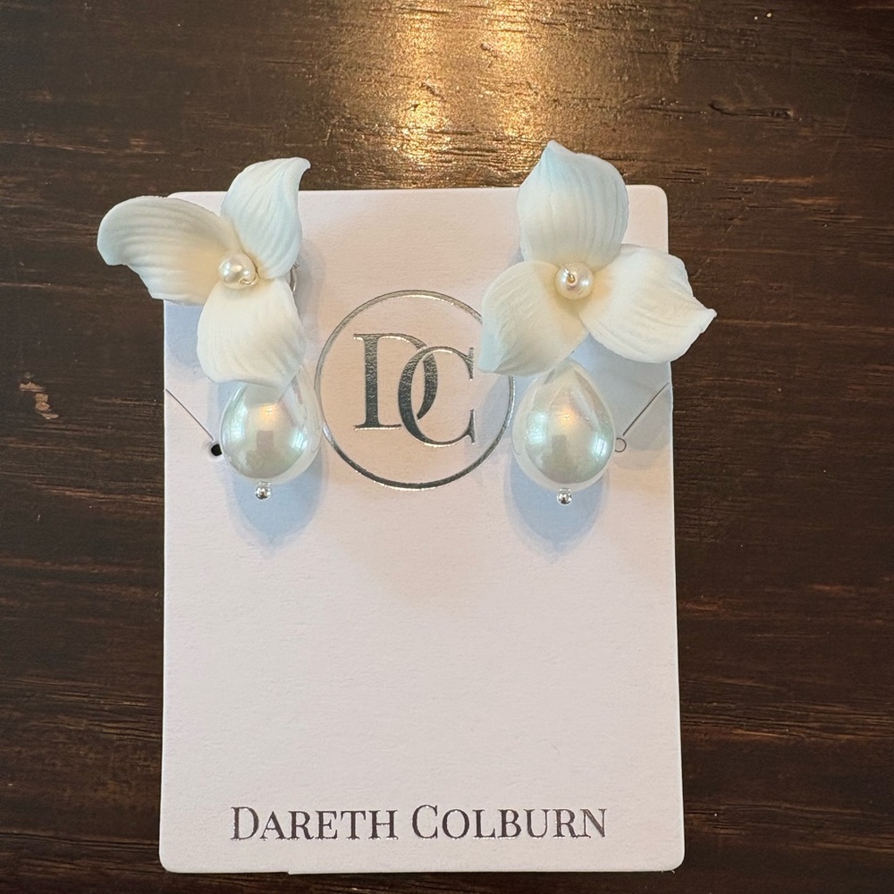 Dareth Colburn White Floral Pearl Earrings